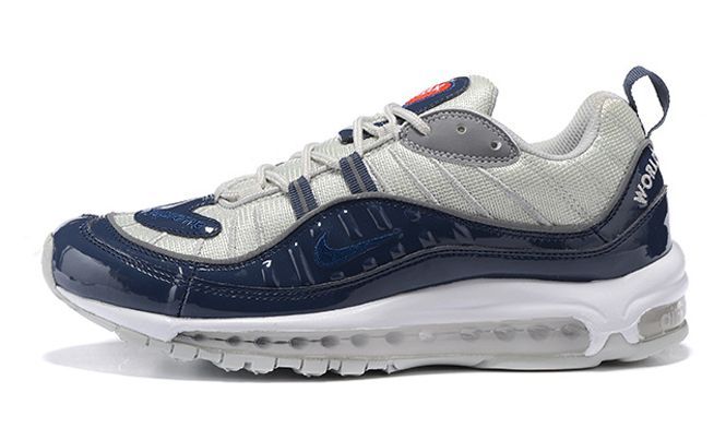 Nike Air Max 98 Supreme x Blue/White, белый, синий, кожа, текстиль, мужские, женские