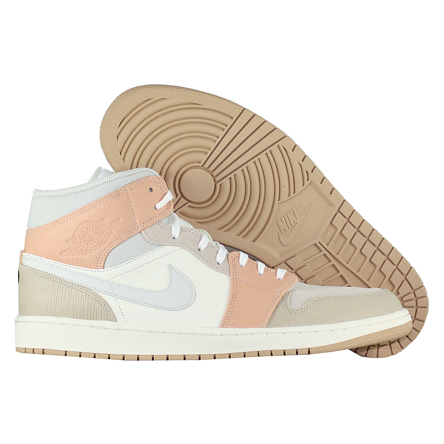 Nike Air Jordan 1 Mid Milan, белый c серым и бежевый, кожа-нубук, женские, зимние с мехом