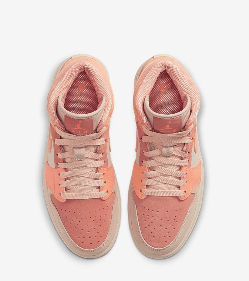 Nike Air Jordan 1 Retro Mid Apricot Orange, бежевый с розовым и персиковым, кожа, нубук, женские, подростковые